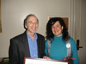 Nobel Prize Winner Saul Pearlmutter, UC Berkeley, Lawrence Lab, author of course "Music & Physics", supporting the message of Advocacy for Music Education, with Rozalina Gutman, C.H.A.R.I.S.M.A. Foundation.The pin by "Music in Schools Today"