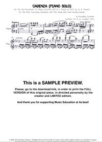 MOZART, SENSORY RE-ACTIVATION, SYMPHONIC PERCEPTION OF REALITY & EFFECTIVE LEADERSHIP CADENZA FOR THE 3RD MOVEMENT OF CONCERTO FOR PIANO & ORCHESTRA #21 IN C-MAJOR BY W.A.MOZART, (K467) FOR LITTLE FUN-LOVING GENIUSES WITH SMALL AND FAST-MOVING HANDS, by Rozalina Gutman, was premiered by her 8 y.o. student. And now, this creative scaffolding can be shared with many more young pianists - for FUN-driven, hands-on, experiential interaction with sophisticated piano/orchestra compositional mindset of Mozart. This Flow-based “secret recipe” (in Limited Edition) by int’ly recognized master piano instructor Ms. Gutman will usher young pianists onto the exiting path towards Higher Human Potential.