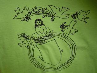 t-shirt calls for choosing creativity over violant content of games and toys, promotes peace, multicultural education, tolerance, music education, designed by children for kids, includes tutorial for memorization of piano keys' names